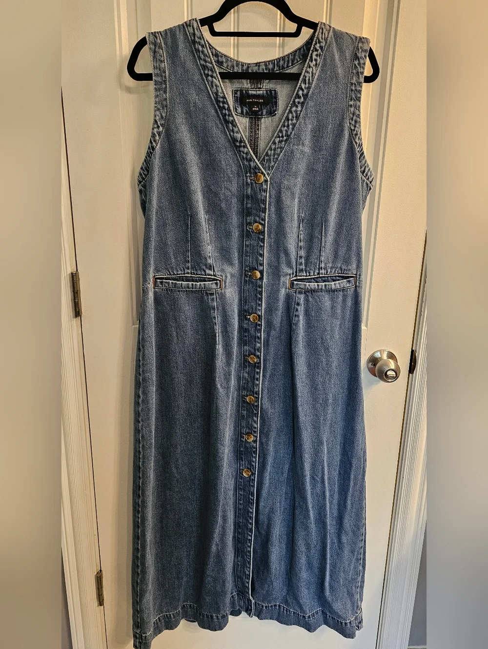 Ann Taylor Long Blue Denim Sleeveless ⁸Jumper Dress 16 - Picture 3 of 9